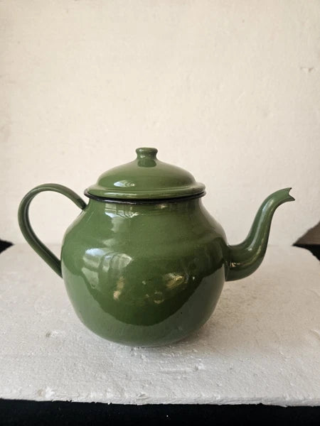 RRR RARE Vintage  Green Enamelware Teapot 1958