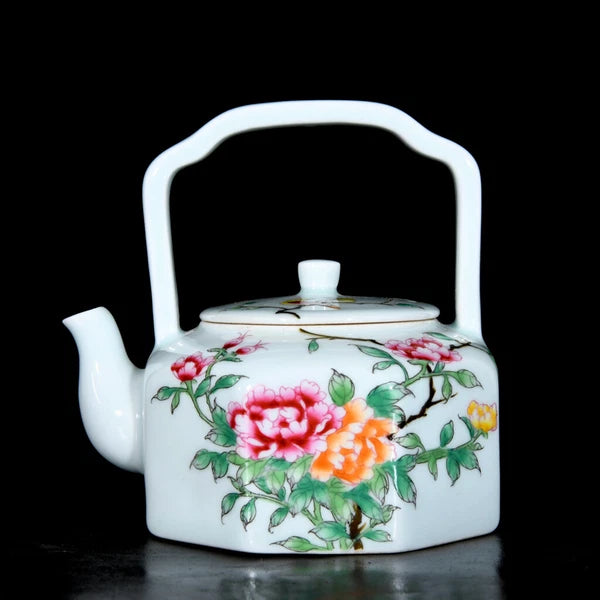 Chinese Enamel Colour Porcelain HandPainted Flowers&Plants Teapot