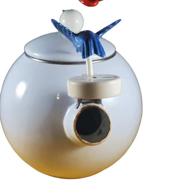 Vintage Teapot Ancona Hummingbird Tulips Kettle White w Red Green Blue Tea Pot