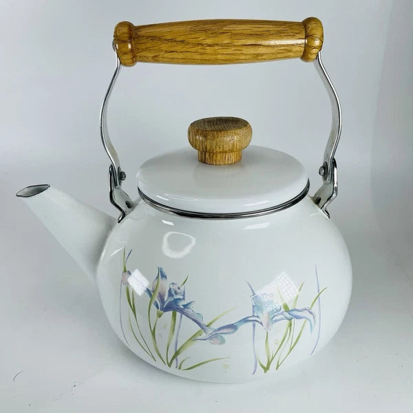 VTG Lincoware Corelle Coordinates SHADOW IRIS Tea Kettle Pot Enamel Over Metal