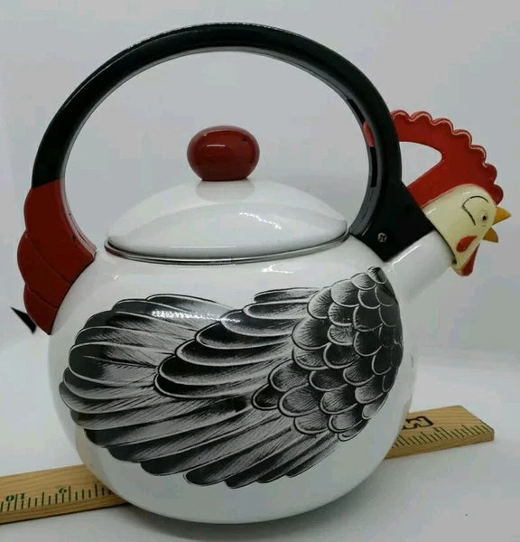 M. Kamenstein, Inc 1986 Enamel Rooster/Chicken Teapot Tea Kettle