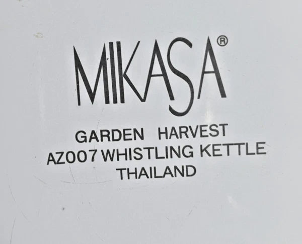 Vintage MIKASA Garden Harvest 2.5qt Whistling Tea Kettle Pot Stovetop Enamelware