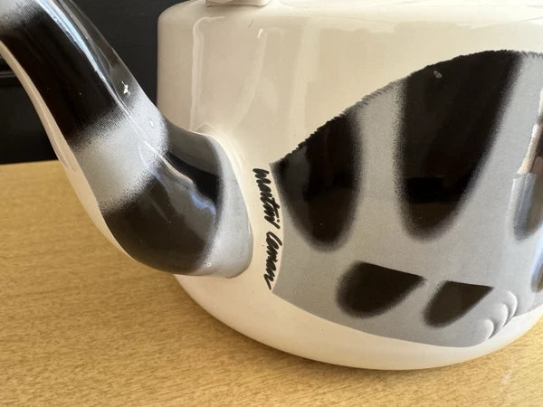 Vtg Martin Leman Cat Enamel Tea Kettle Pot Farmhouse Rustic Retro Bold Print