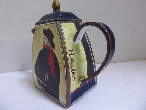 Miniature Charlotte Di Vita Enamel Teapot Toulouse Lautrec's Swordsman
