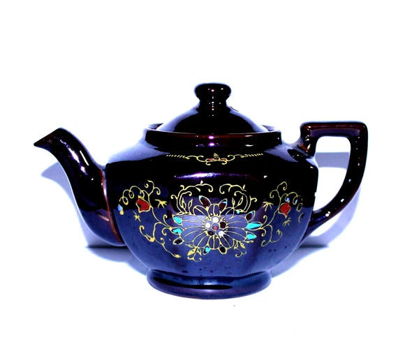 Vintage Stoneware Teapot, Brown Raised Enamel Paint Teapot, Japan