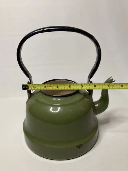 Vintage Green Tea Kettle Pot Porcelain Enamel Ware Made In Poland No Lid