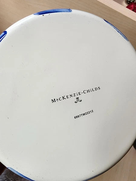 π Mackenzie Childs Blue Royal Check Enamel Tea Kettle Teapot - New