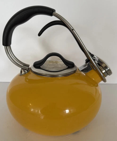 Tea Pot Chantal Livestrong Enamel Loop Whistling Kettle Yellow 1.8 Quart Vintage