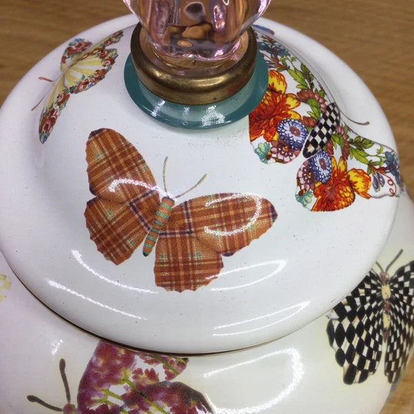 MacKenzie Childs Butterfly Garden White 4 Cup Enamel Teapot Kettle Small Retired