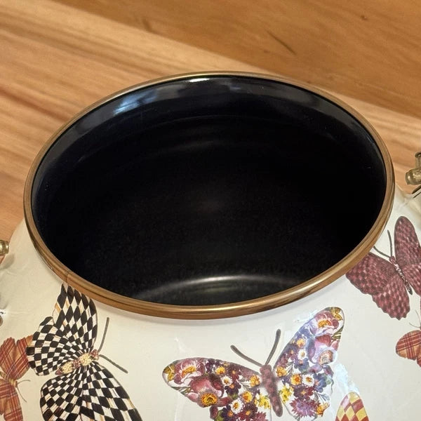 MacKenzie Childs Butterfly Garden Courtly Check 3 qt Enamel Teapot Tea Kettle