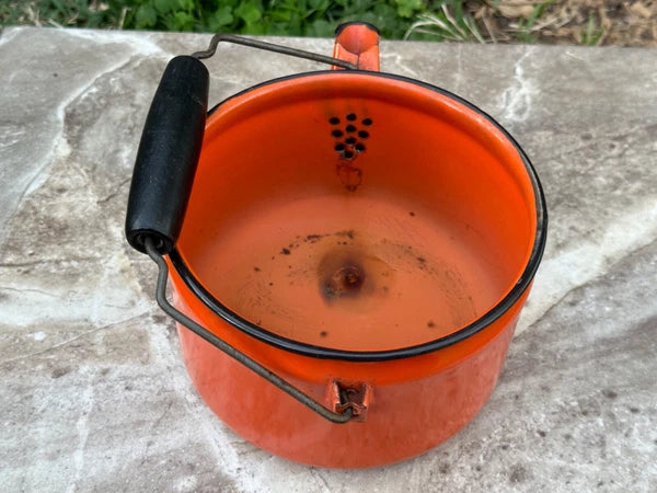 MCM Campfire Enamel Tea Kettle Coffee Pot Vintage Enamelware Teapot Bale Handle