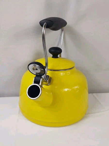 Chantal Yellow Enamel With Stainless Steel Whistling Tea Kettle Teapot Kitchen