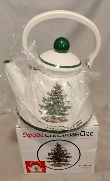 Spode Christmas Tree 2.5 Qt Tea Kettle Promo Porcelain Enamel on Steel New Box