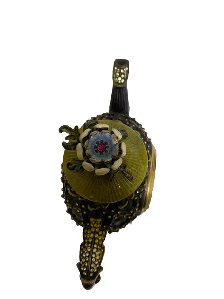 Jay Strongwater Enamel & Swarovski Crystals Lewis Carroll Inspired Teapot Clock