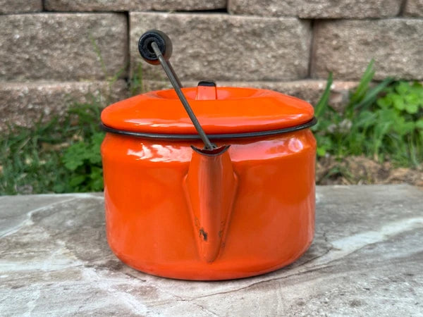 MCM Campfire Enamel Tea Kettle Coffee Pot Vintage Enamelware Teapot Bale Handle
