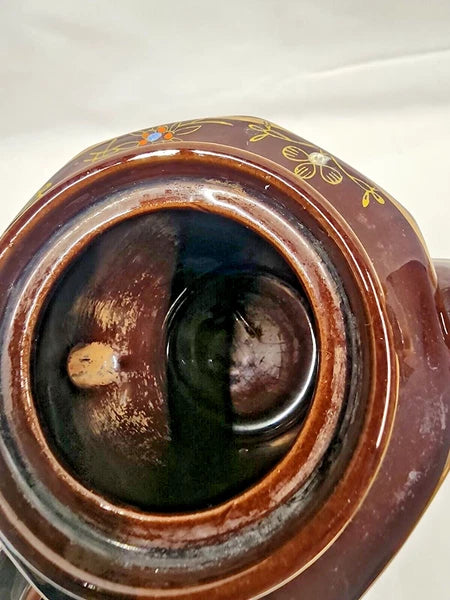 VTG Brown Betty Redware Teapot Moriage Enamel Hand Painted Made in Japan 6.5" H