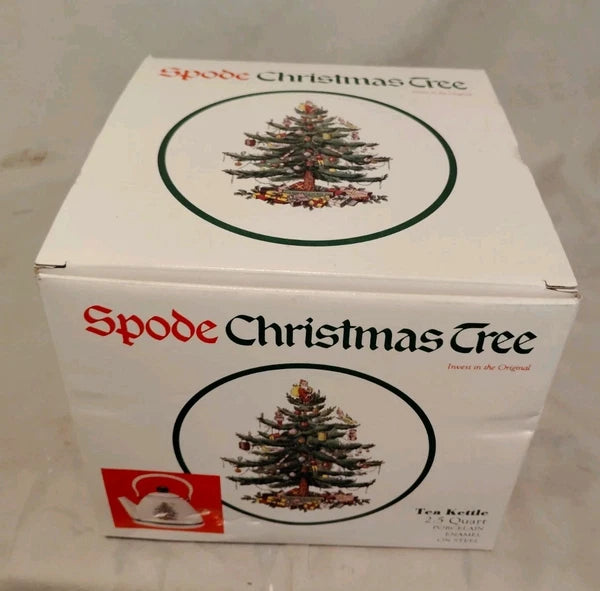 Spode Christmas Tree 2.5 Qt Tea Kettle Promo Porcelain Enamel on Steel New Box