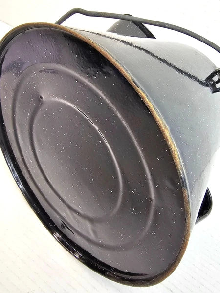 Vintage Black Enamelware Coffee Pot With Speckled Design Lid Camping Tea Kettle