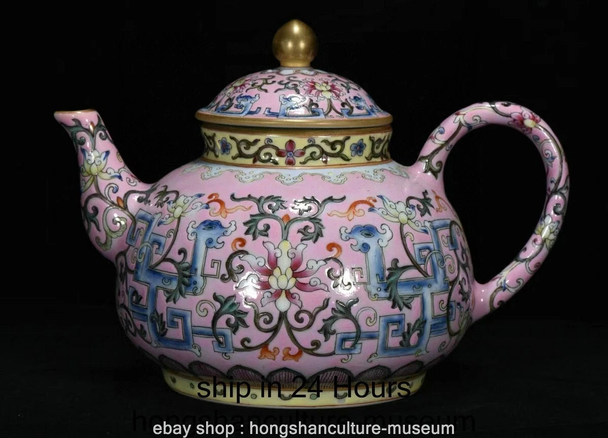 7.2" Qing Qianlong Marked Enamel Colour Porcelain Flower Wine Tea Pot Flagon