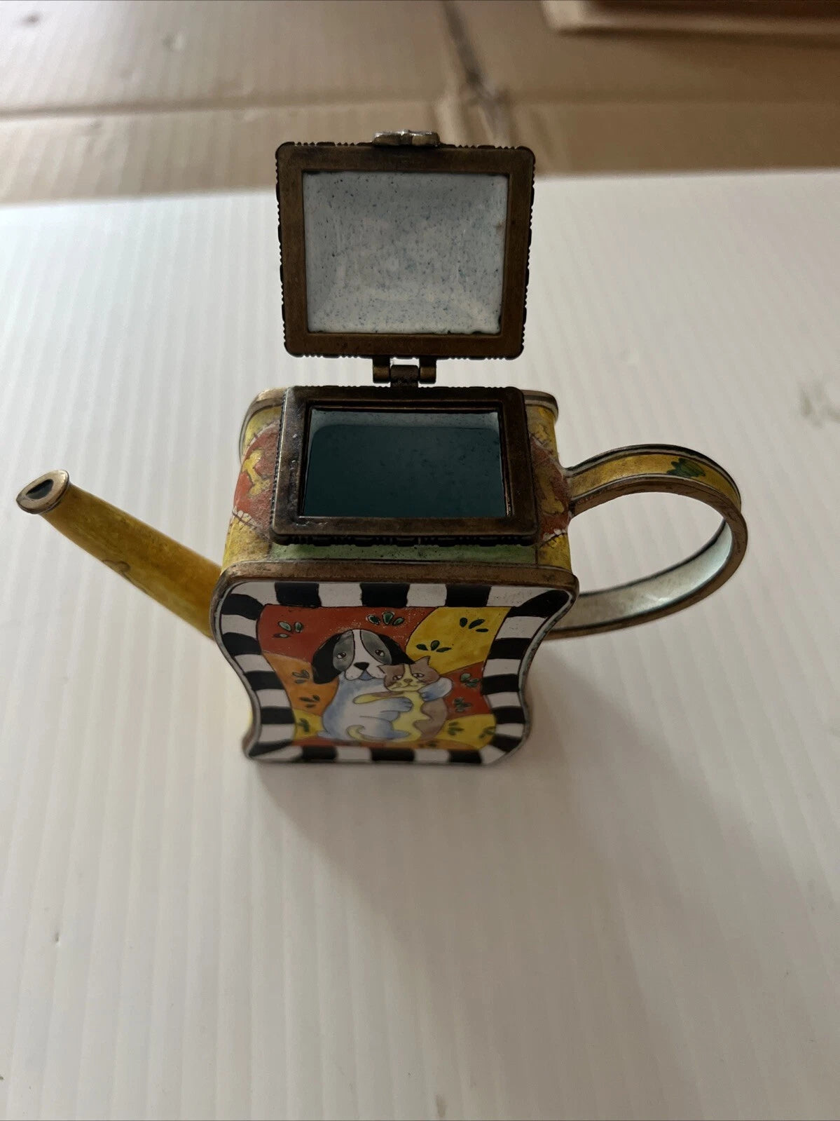KELVIN CHEN Enamel Mini Copper Hand paint Teapot Cat And Dog Pattern