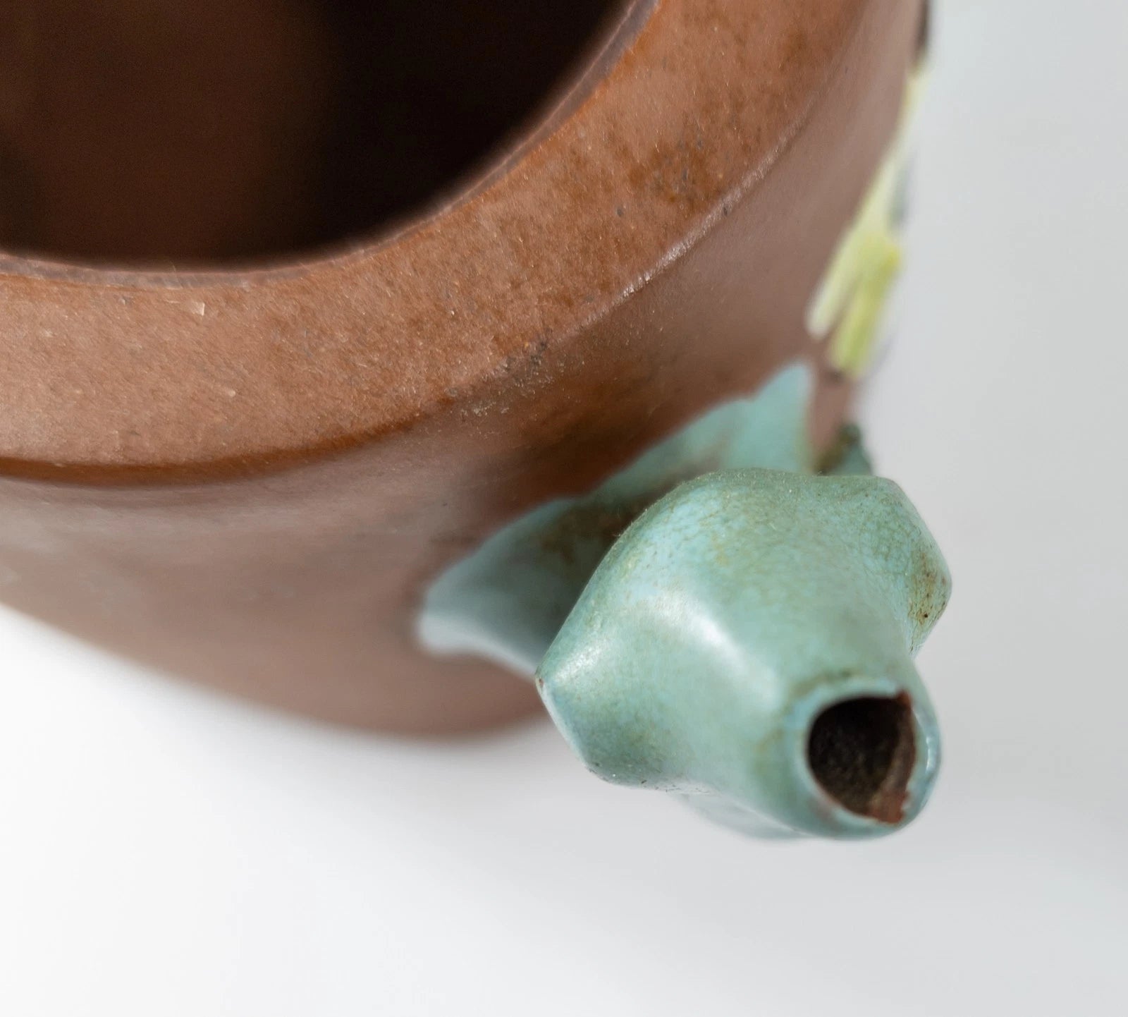 Antique Vintage Chinese Yixing Zisha Bamboo Form Teapot With Enamel