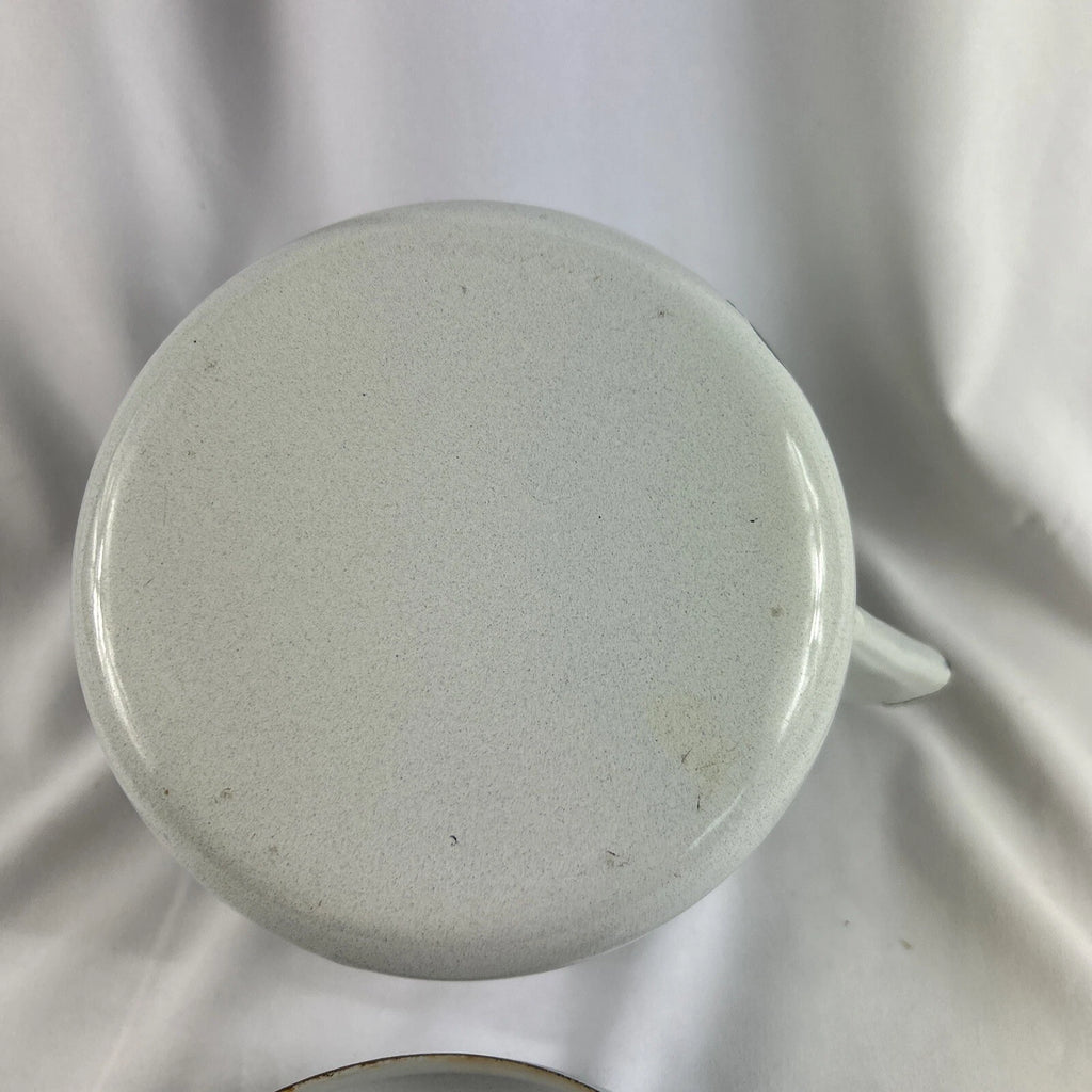 White Enamel Metal Tea Pot Kettle Wood Handle Blue Green Kitchen Retro