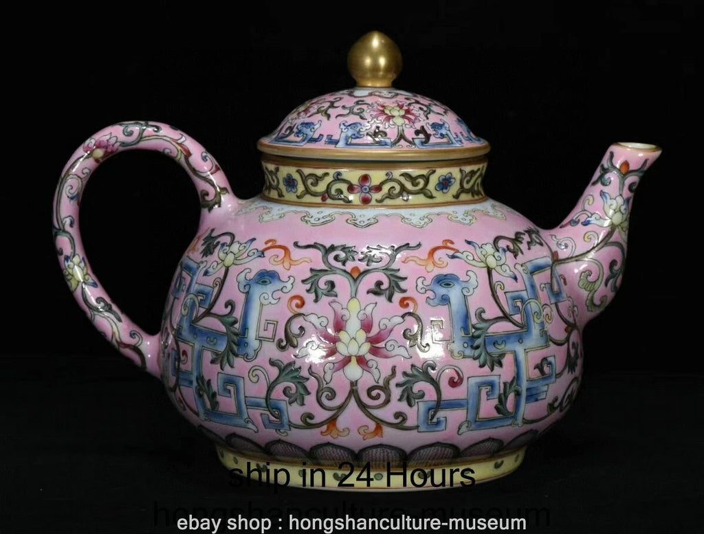 7.2" Qing Qianlong Marked Enamel Colour Porcelain Flower Wine Tea Pot Flagon