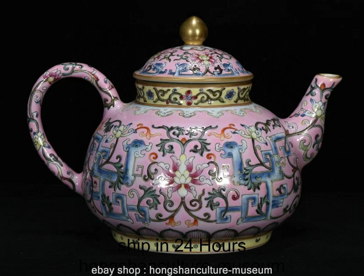 7.2" Qing Qianlong Marked Enamel Colour Porcelain Flower Wine Tea Pot Flagon