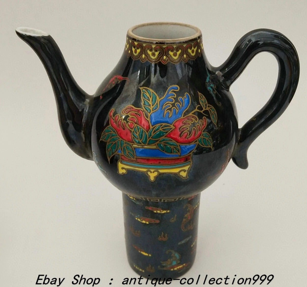 8.6" Qianlong Dynasty Enamel Colour Porcelain Gilt Flower Wine Tea Pot Flagon