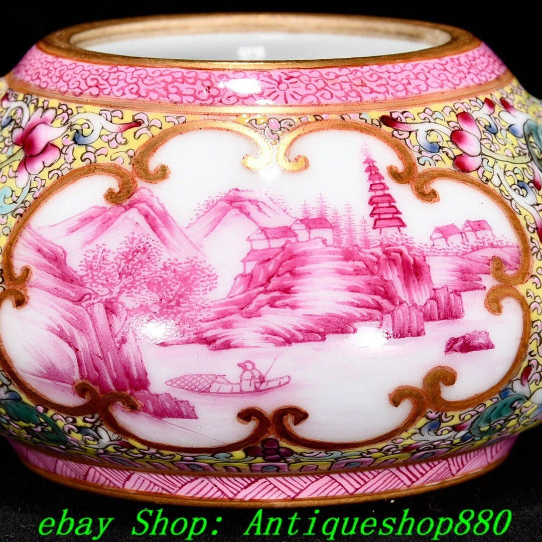 5.1"Qing Qianlong Enamel Colour Porcelain Gold Flower Bird Wine Tea Pot Flagon