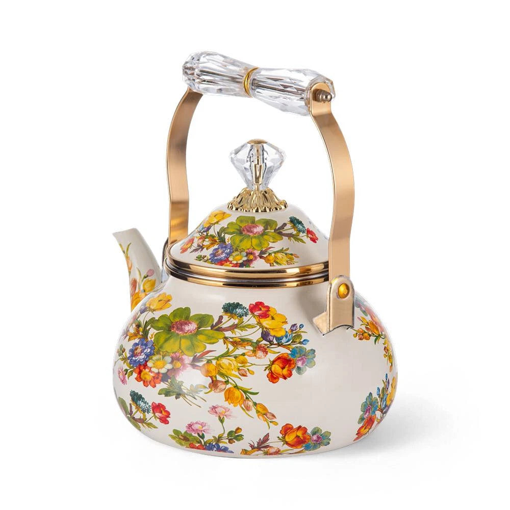 Floral Teapot with Infuser Enamel Flower Garden Perfect for  Tea & Coffee 2.5L