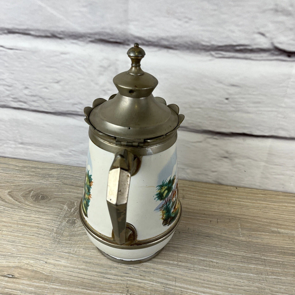 Victorian Pewter Enamelware Teapot & Tea Caddy Sugar Bowl Manning Bowman? Castle