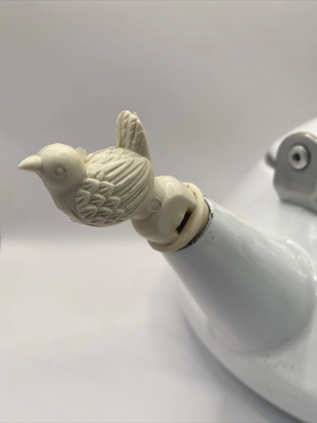 Vintage Kamenstein Tea Kettle White Enamel Tea Pot Bird Whistle 80s Retro Teapot