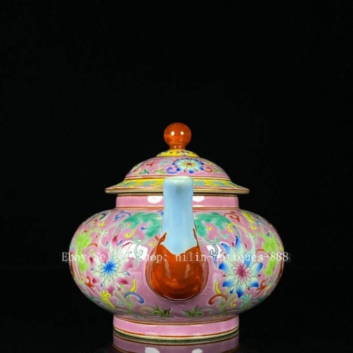 7'' Yongzheng Marked Colour Enamel Porcelain Flower Pattern Wine Tea Pot Flagon