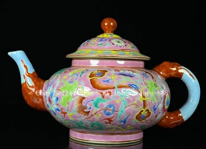 7'' Yongzheng Marked Colour Enamel Porcelain Flower Pattern Wine Tea Pot Flagon