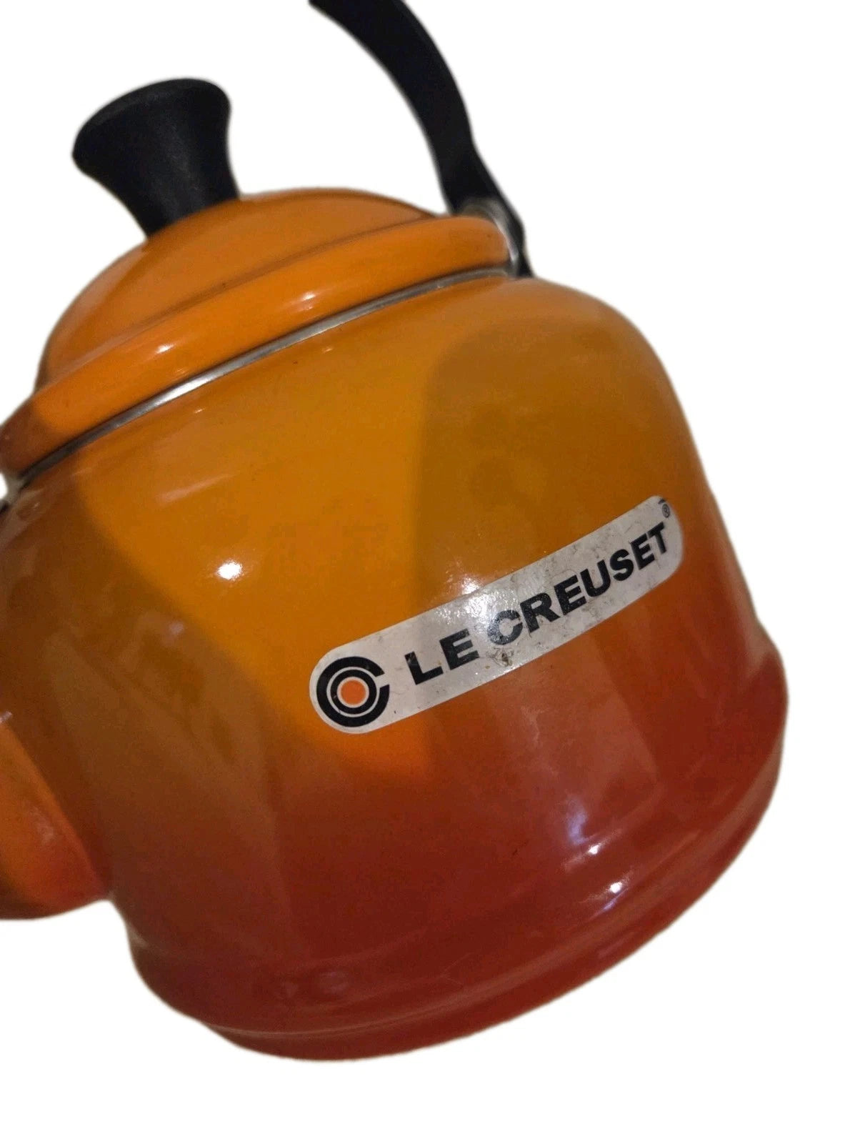 Le Creuset Demi Tea Kettle 1.25 Qt Flame Orange Ombre Enamel Whistling Pot