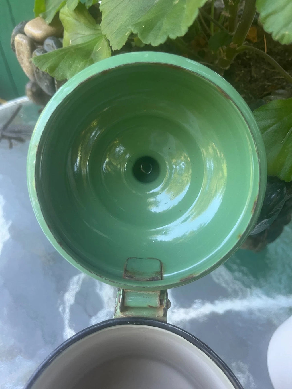 Vintage Jadeite Green Enamel Coffee Tea Pot Cowboy Camping Lid - Heavy