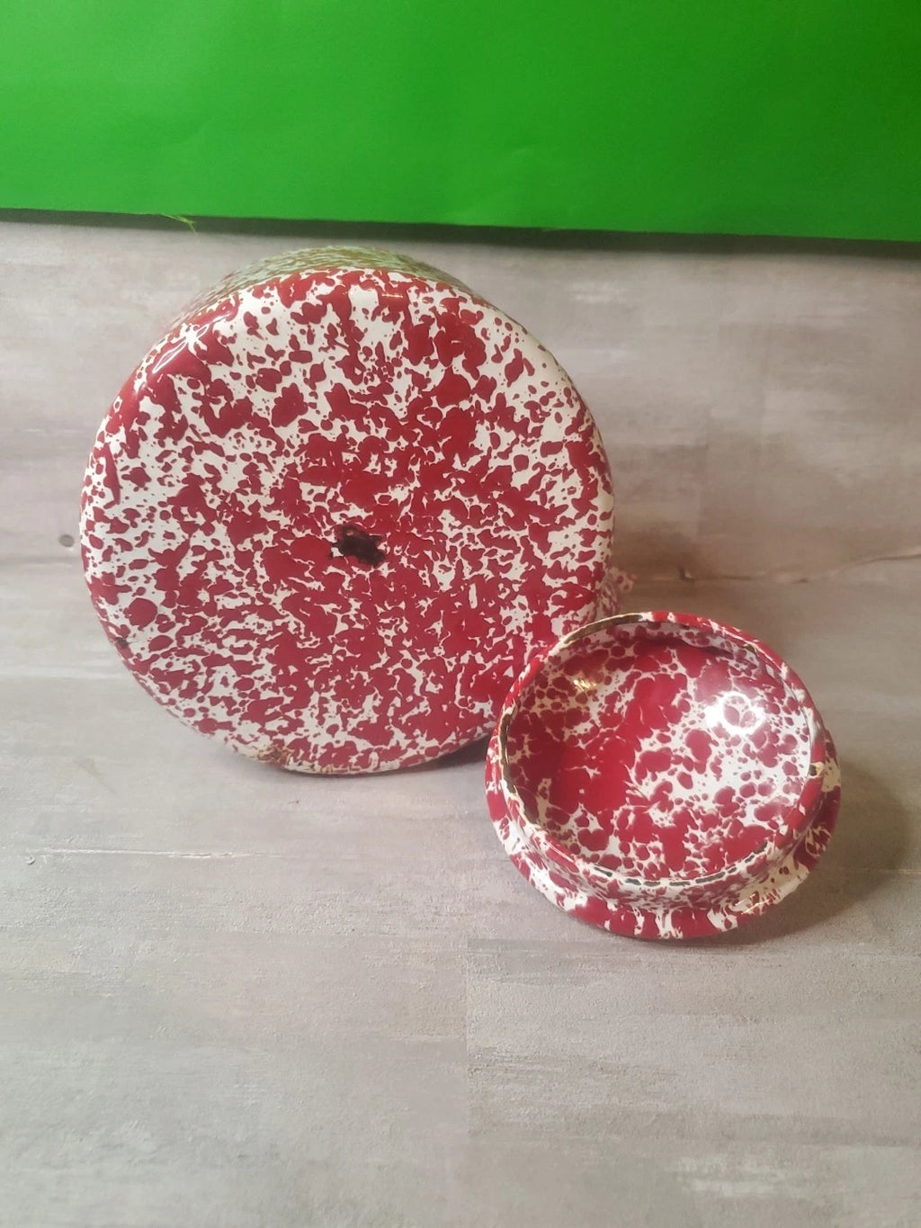 VTG Red Enamelware Splatter Graniteware Tea Kettle Teapot