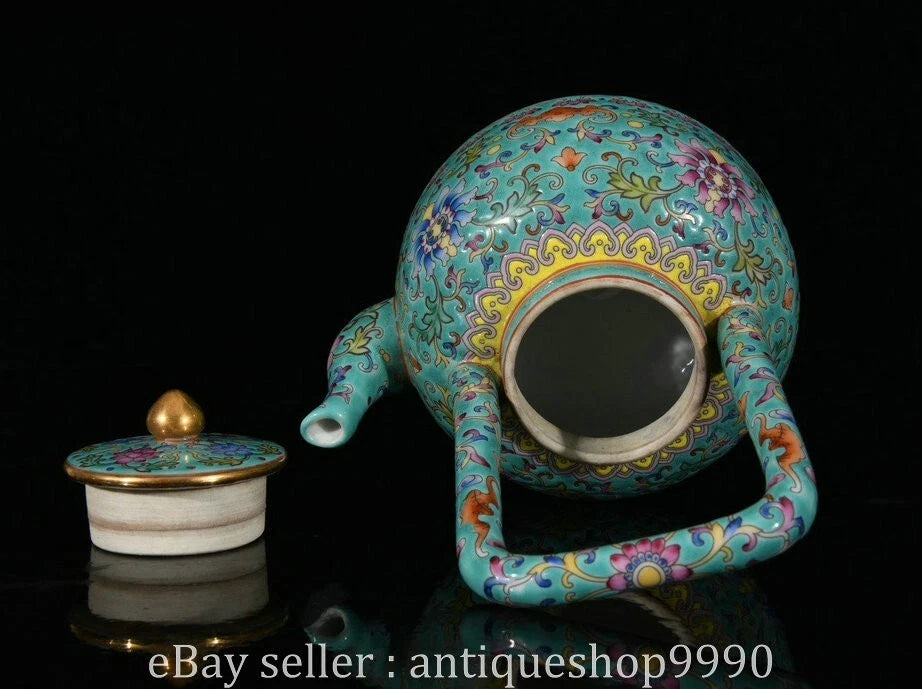 5.4" Qing Yongzheng Marked Enamel Colour Porcelain Flower Wine Tea Pot Flagon