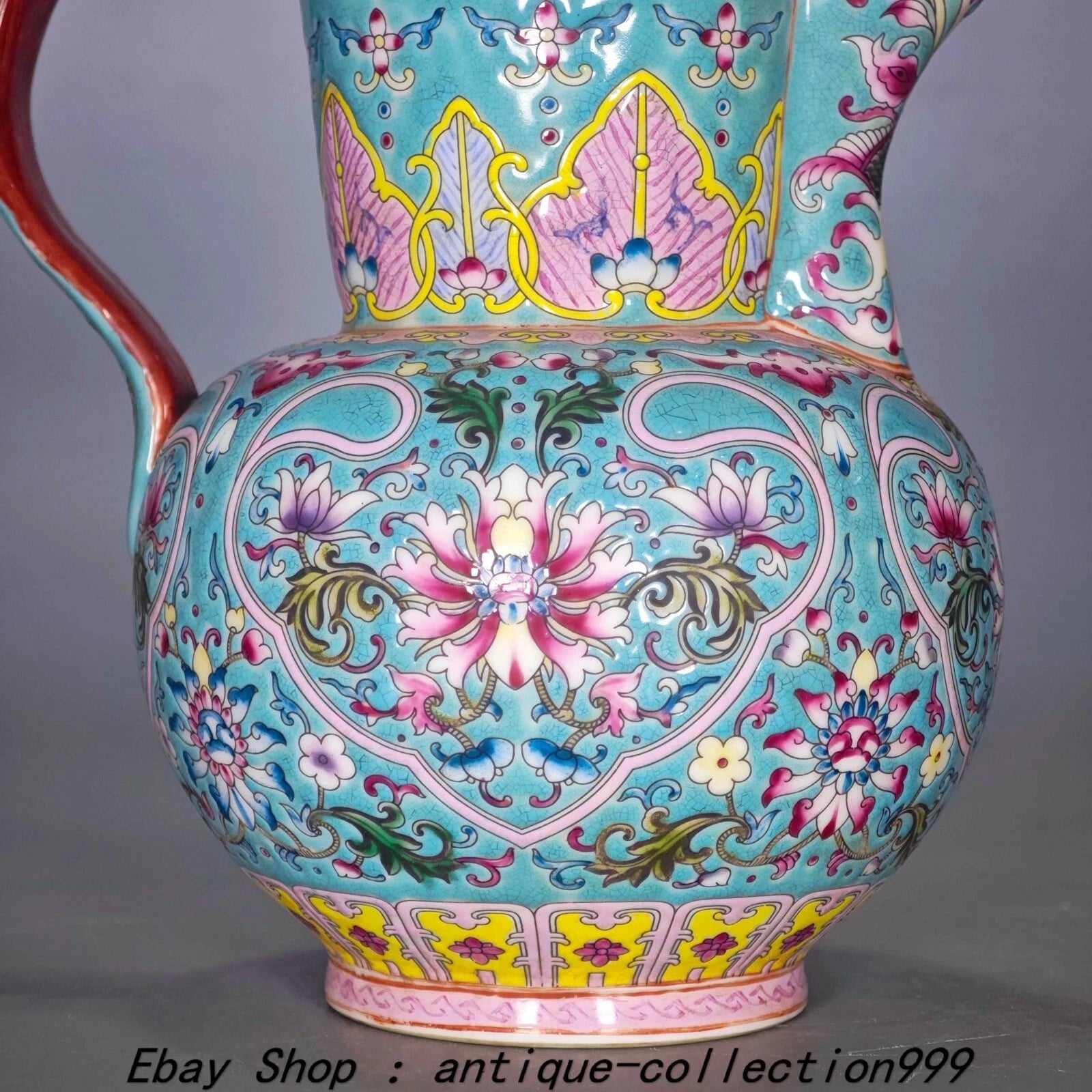 9.4" Yongzheng Enamel Colour Porcelain Gilt Lotus Flower Wine Tea Pot Flagon
