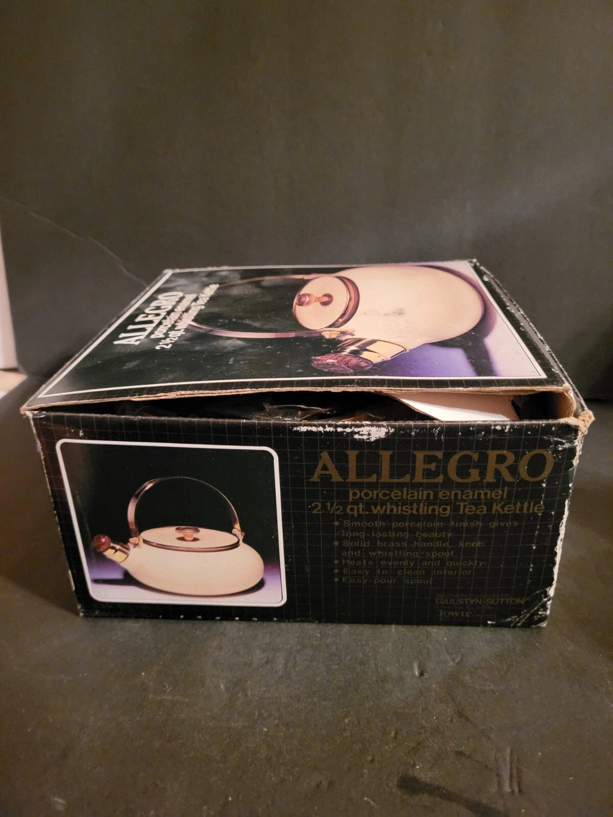 Vintage 80s Gailstyn-Sutton Allegro Porcelain Enamel Whistling Tea Kettle NEW