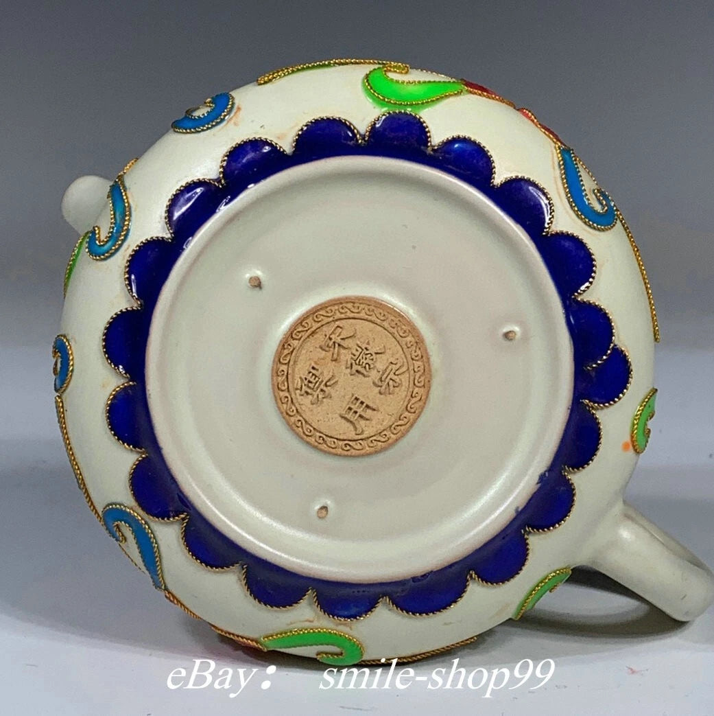 5.1"Song Dynasty Ru Kiln Enamel Colour Porcelain Gilt Flower Wine Tea Pot Flagon