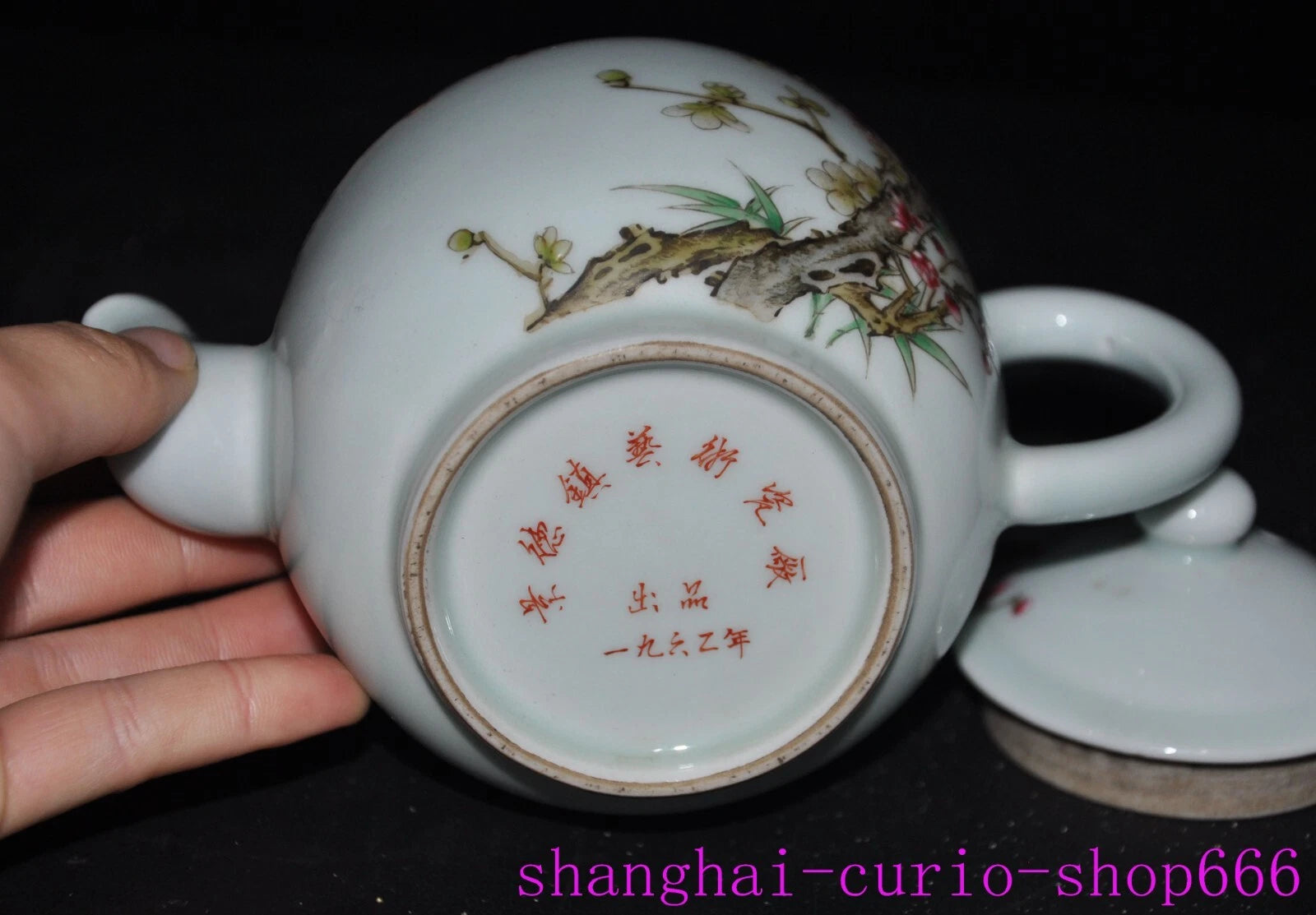 6.4"Qing Dynasty Qianlong enamel porcelain Plum blossom Tea set Teapot statue