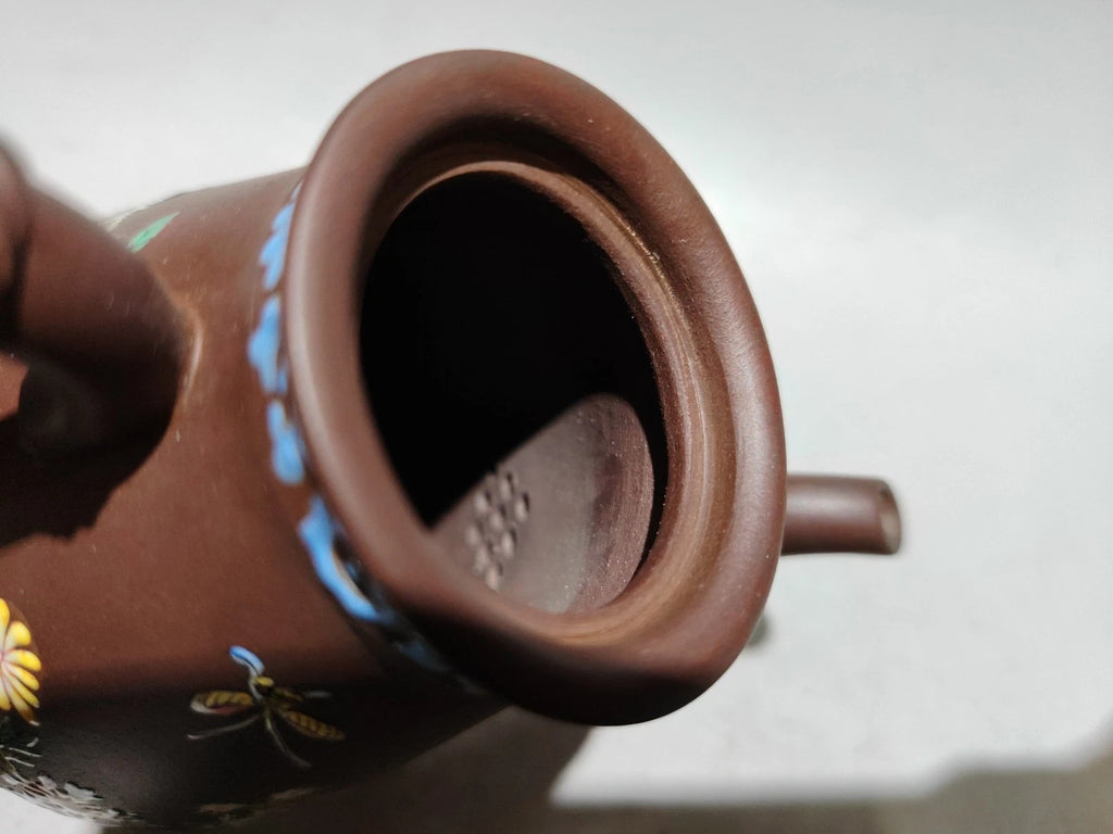 Yixing Teapot Handmade Bird Flower Enamel Traditional Art