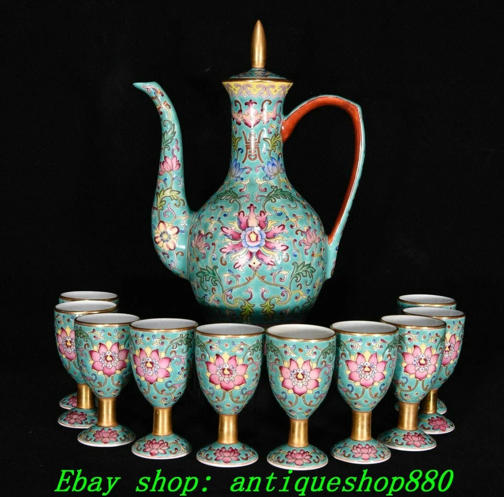 7.8''Qing Yongzheng Marked Enamel Colour Porcelain Flower Tea Pot Cup Mug Set