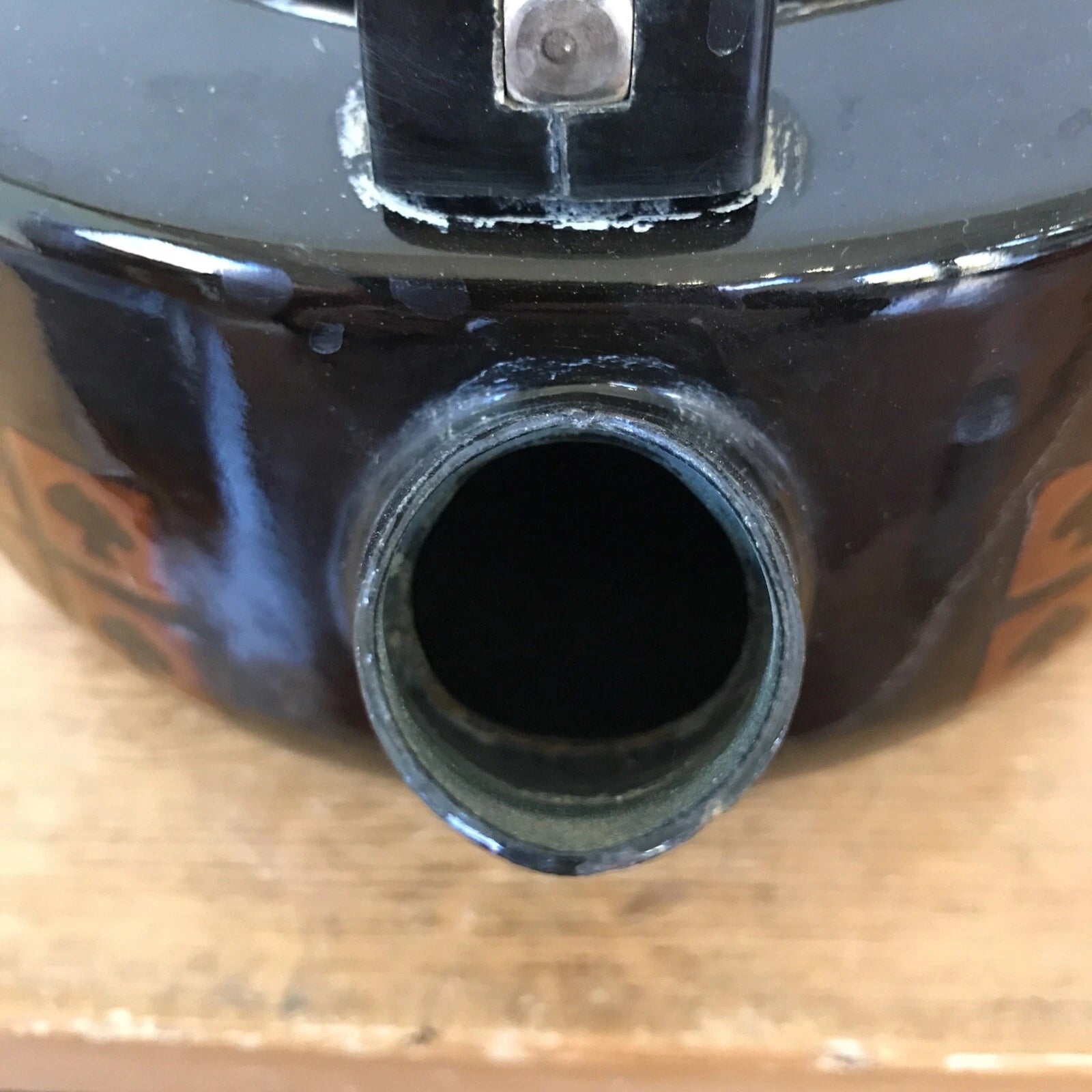 Vintage 60s 70s Mid Century Japanese Mushroom Spade Enamel Black Tea Pot Kettle