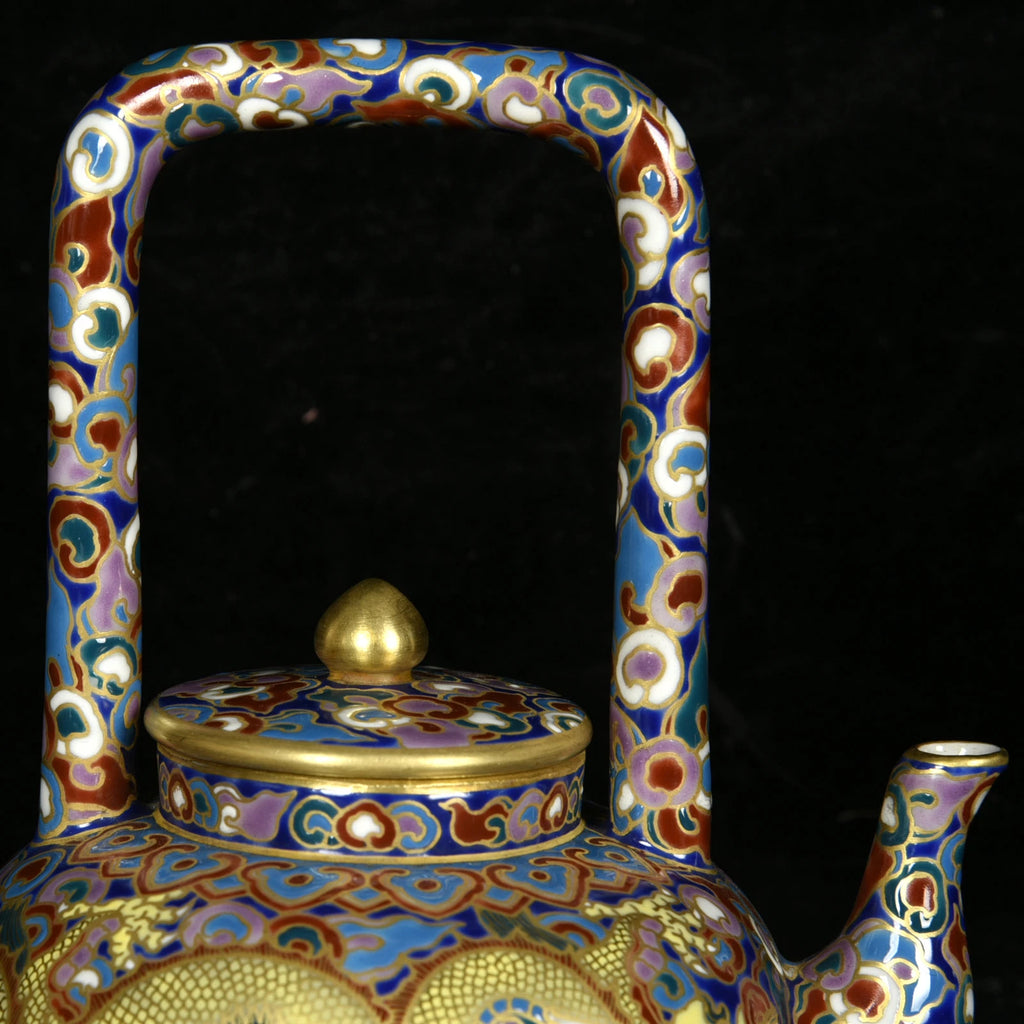 5.5" Old dynasty Porcelain qianlong mark colour enamels gilt cloud Dragon Teapot