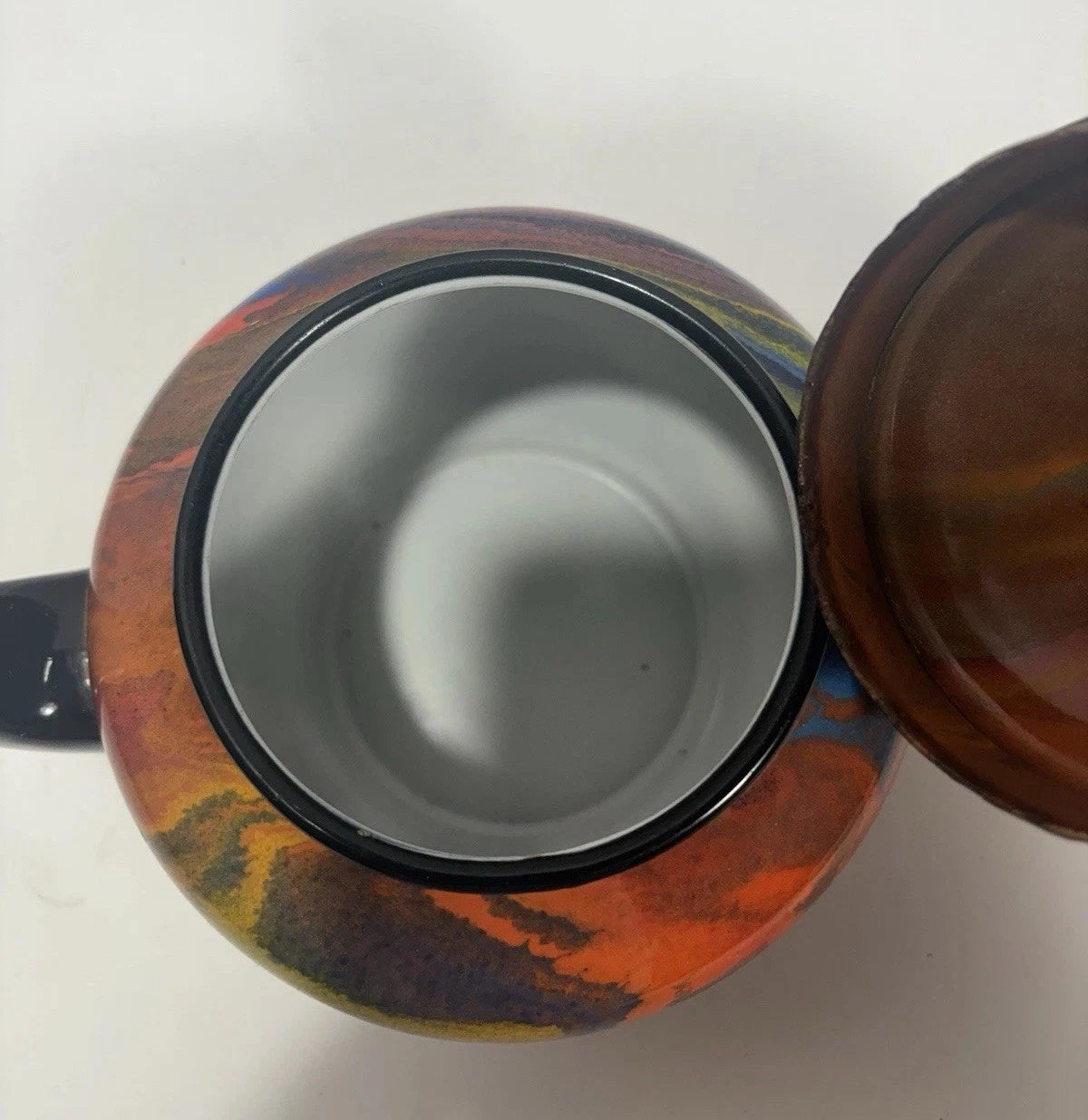 Vintage End Of Day Graniteware Enamelware Swirl Colored Teapot, Colorful Teapot
