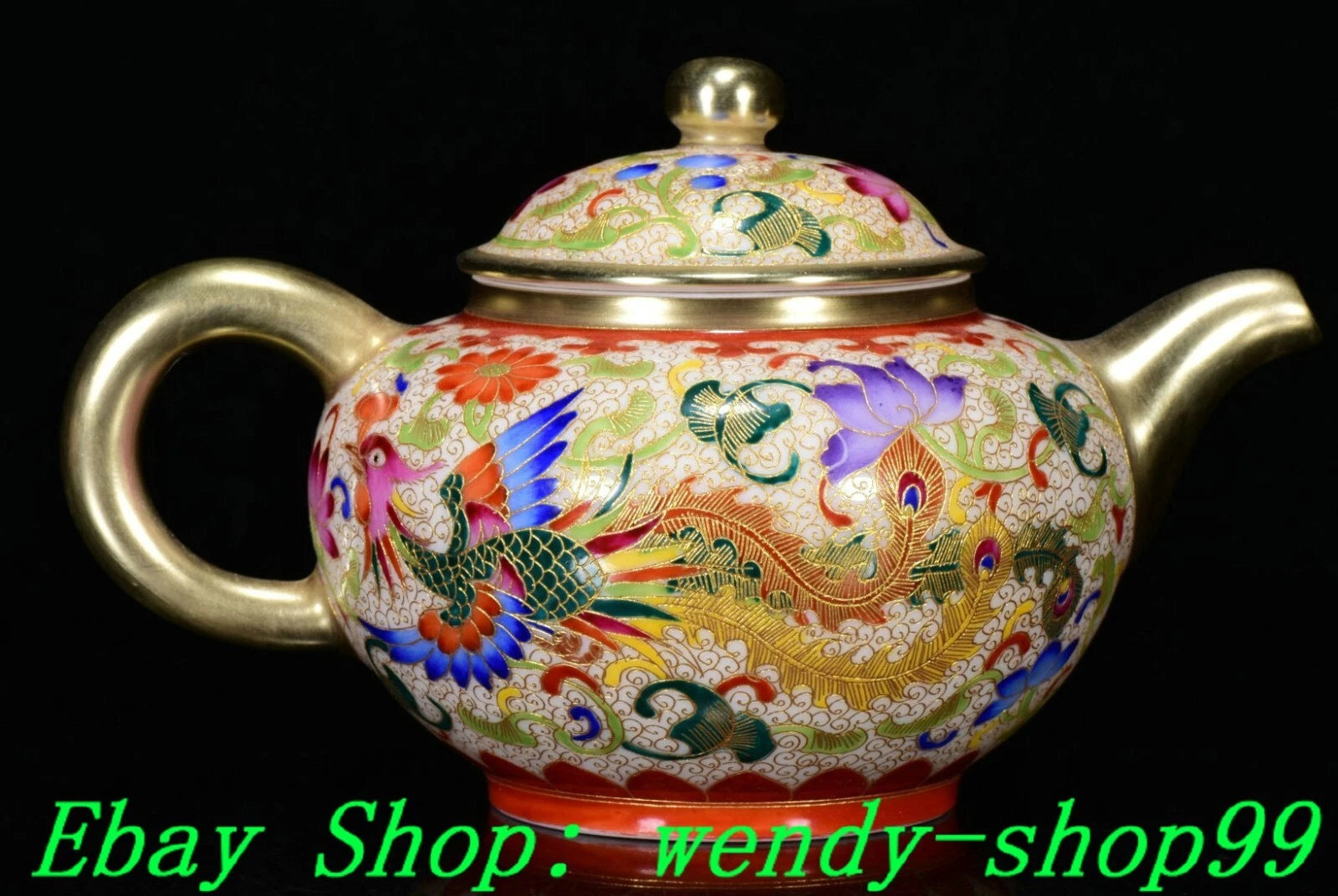 6" YongZheng Colour Enamel Porcelain Gilt Dragon Phoenix Wine Tea Pot Flagon