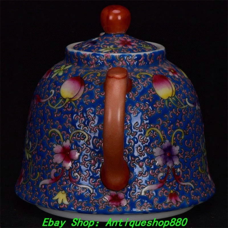 5.9''Qing Qinalong Marked Enamel Colour Porcelain Peach Wine Tea Pot Flagon